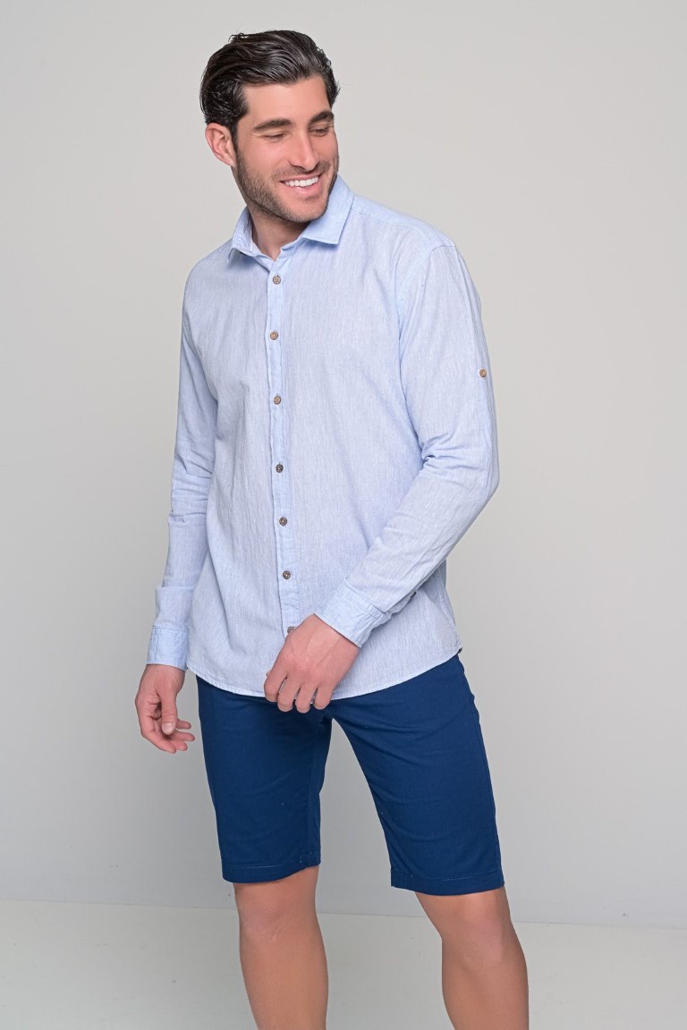 Ben Tailor ανδρικό λινό πουκάμισο σιέλ 0728S φωτογραφία